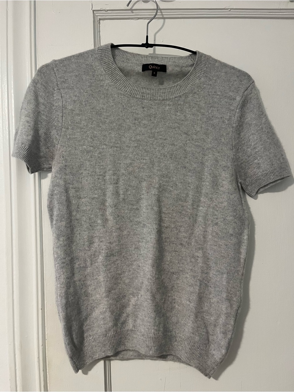 Quince Light Gray Short Sleeve Cashmere Top